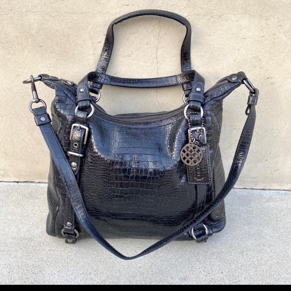 Coach Alexandra Black Hobo bag Croc satchel purse